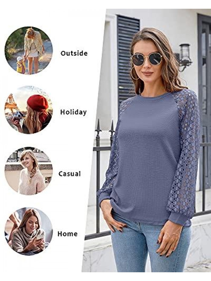 Women’s Long Sleeve Tops Lace Shirt Casual Loose T Shirts Blouses 