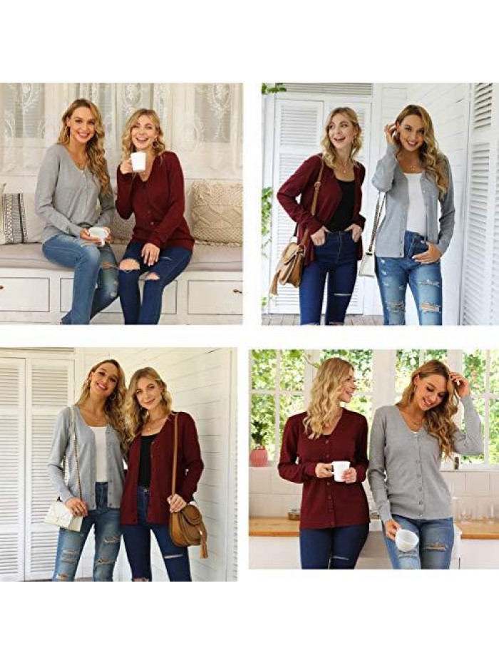 Women's V Neck Button Down Knitwear Long Sleeve Soft Basic Knit Cardigan Sweater 