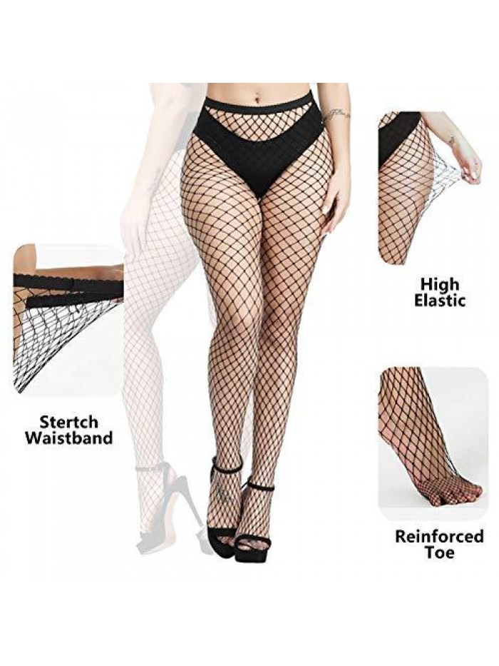 Lace Patterned Fishnet Stockings Thigh High Pantyhose Black Tights for Women 