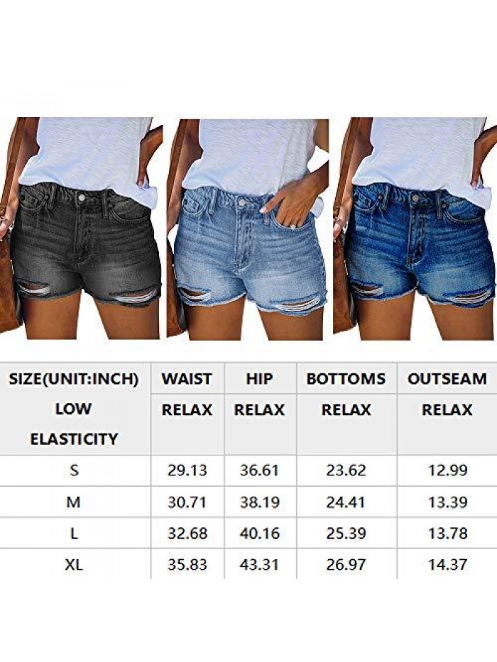 Women’s Casual Jean Shorts High Waisted Rolled Hem Patchwork Ripped Denim Shorts with Pockets 