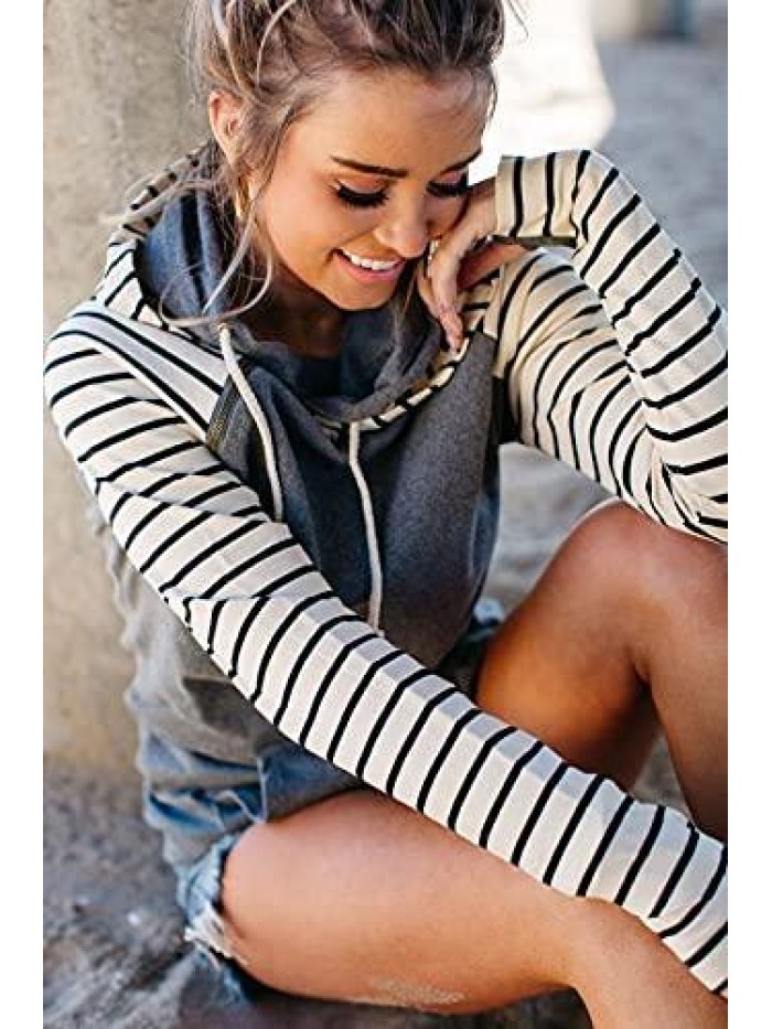 Fashion Hoodies Tops Long Sleeve Pullover Sweatshirts Comfort Color Block Hoodie with Pockets 