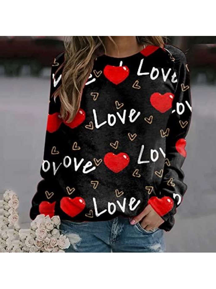 Day Sweatshirts for Women Heart Letter Print Sweatshirt Long Sleeve Love Graphic Loose Pullover Tops 