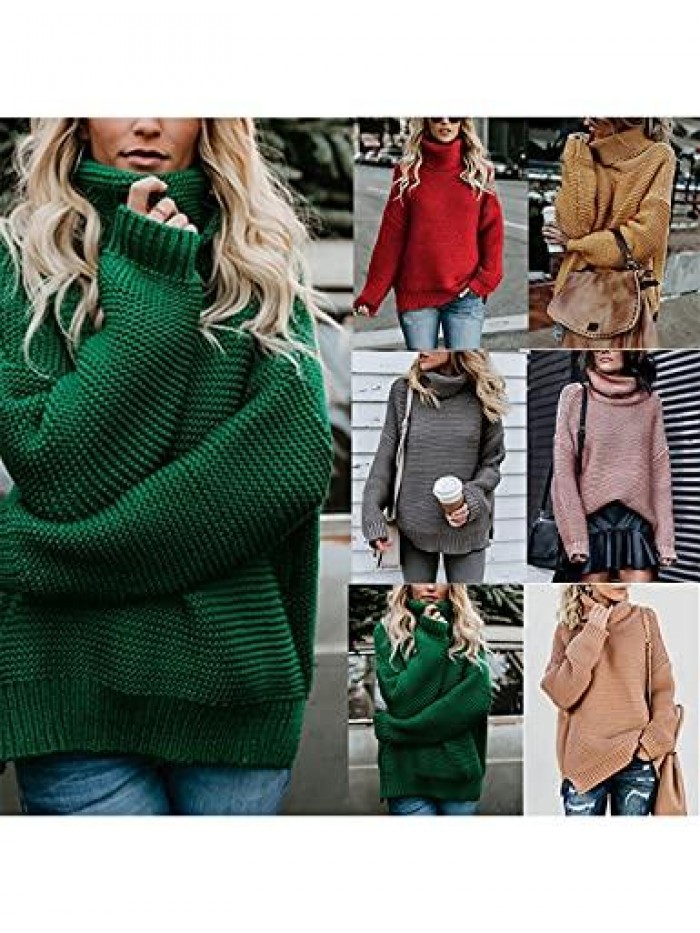 Turtleneck Sweater Pullover Loose Oversized Coarse Knit Pullover Top Slouchy Jumper Tops 