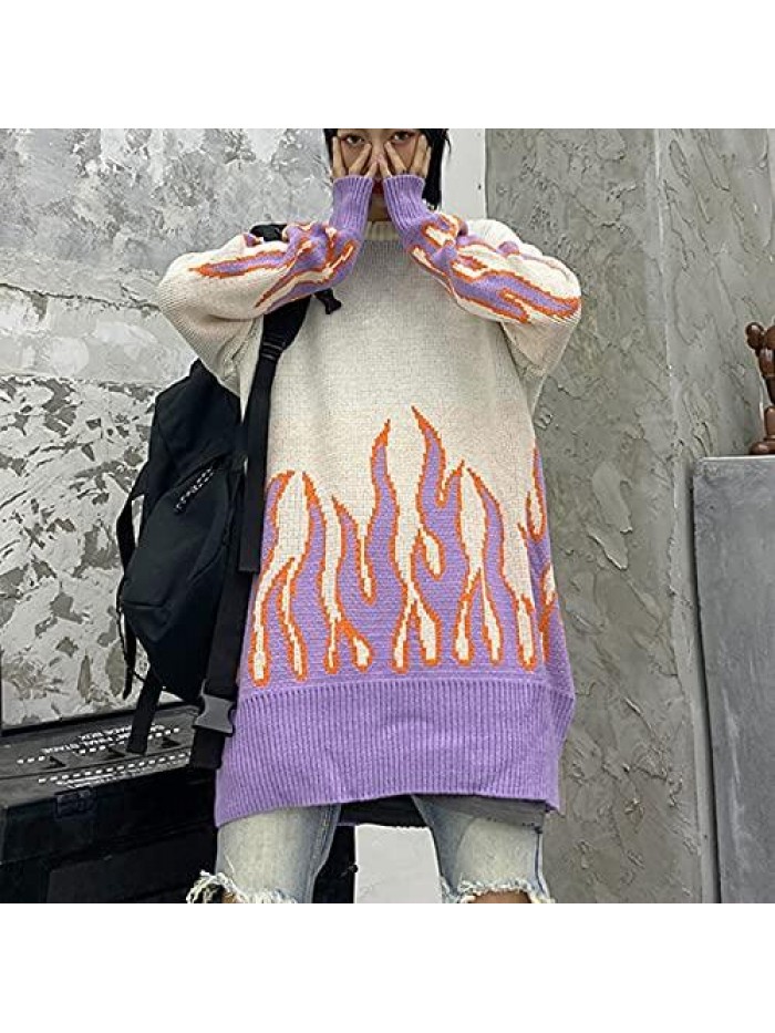 Sweater Long Sleeve Flame Bat Sleeve Jumper Oversized Casual Knitting Pullover Tops 