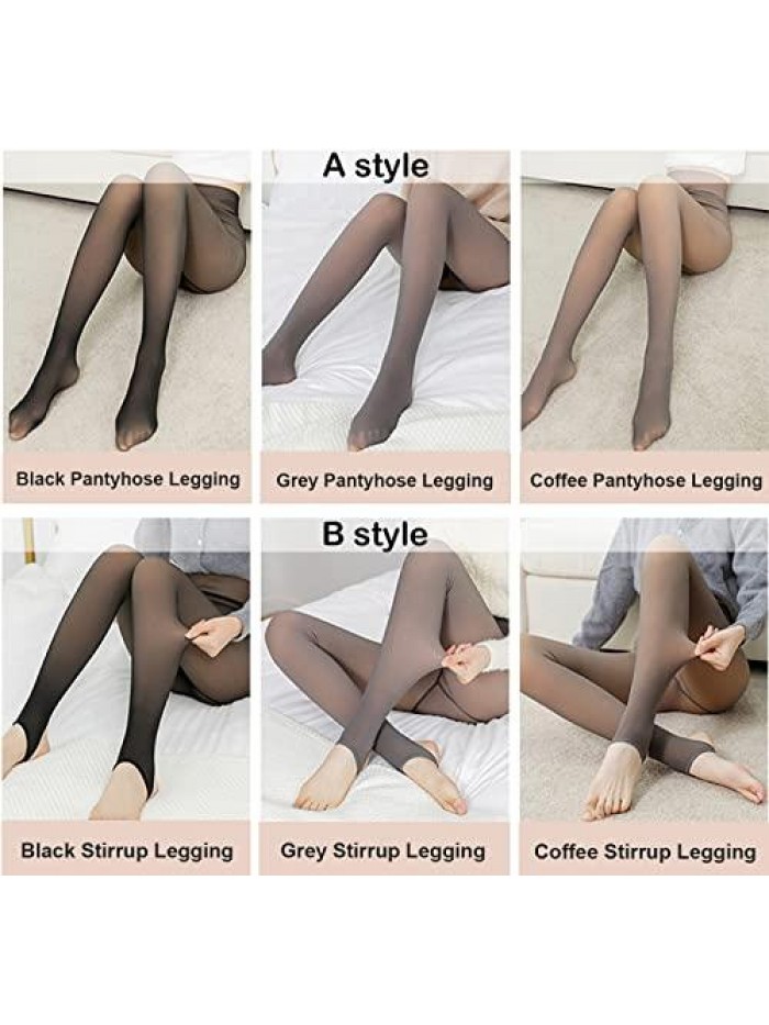Fleece Lined Tights for Women, High Elastic Warm Thick Fake Translucent Compression Pantyhose Pants Fuzzy Leggings 