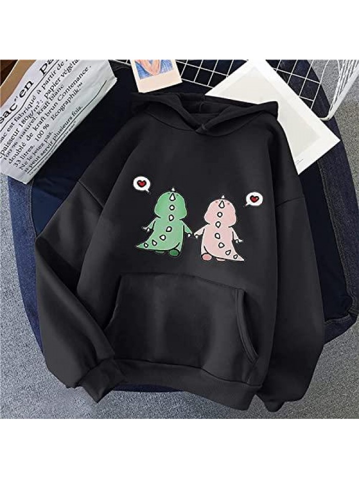 Graphic Hoodies for Teen Girls Kawaii Dinosaur Hoodie Dino Print Long Sleeve Hooded Sweatshirts Cute Hoodies Sweaters 