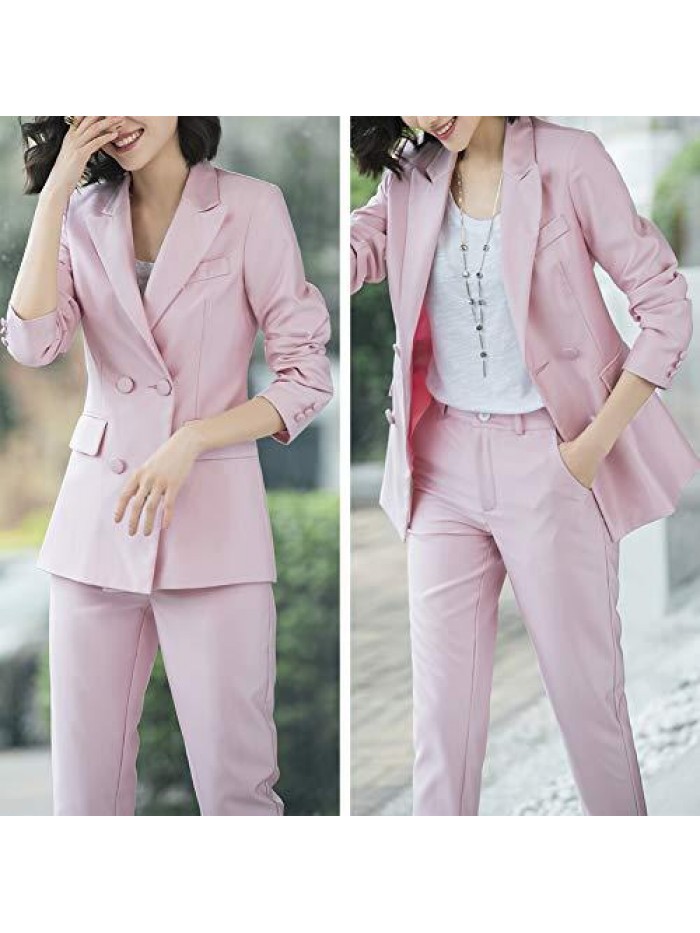 Women’s Two Pieces Blazer Office Lady Suit Set Work Blazer Jacket and Pant 