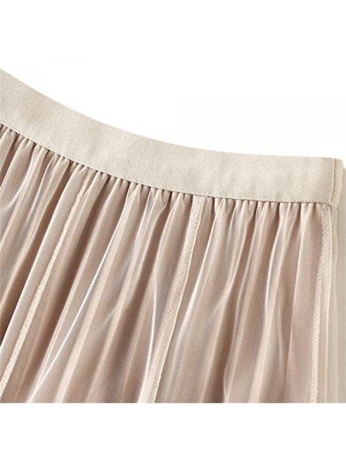 Tulle Tutu Skirt Elastic High Waist Layered Mesh Skirt Reversible Pleated A-Line Midi Skirt 