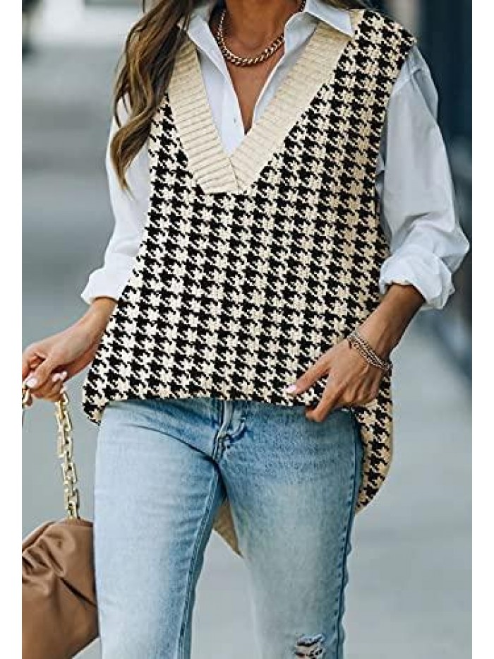 Women's Oversized V Neck Knit Sweater Vest Tunic Sleeveless Pullover Top 