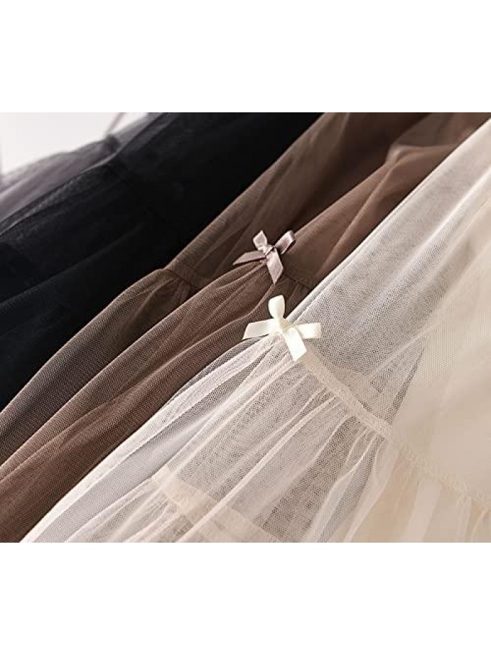 Women Tulle Skirt, Slim A-Line Fairy Elastic Waist Tulle with Bows Tea Length Layered Tulle Midi Skirts 