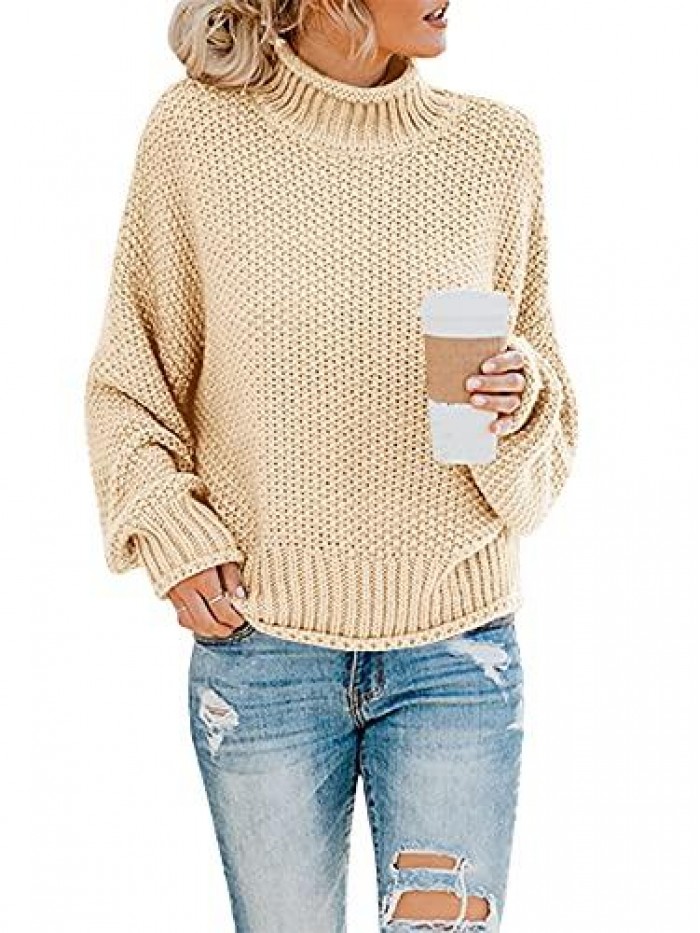 Womens Turtleneck Oversized Sweaters Batwing Long Sleeve Pullover Loose Chunky Knit Jumper 