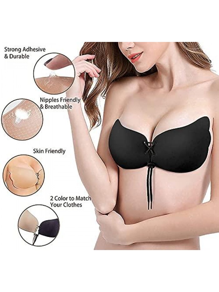 Push Up Sticky Bra Invisible Silicone Self Adhesive Bra for Women Strapless Backless Dress 