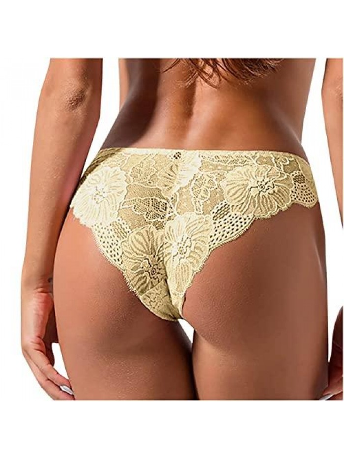 Scalloped Trim Full Floral Lace Panties Sexy Low Waist Panty Underpants Cheeky Underwear Bowknot Triangle Briefs 