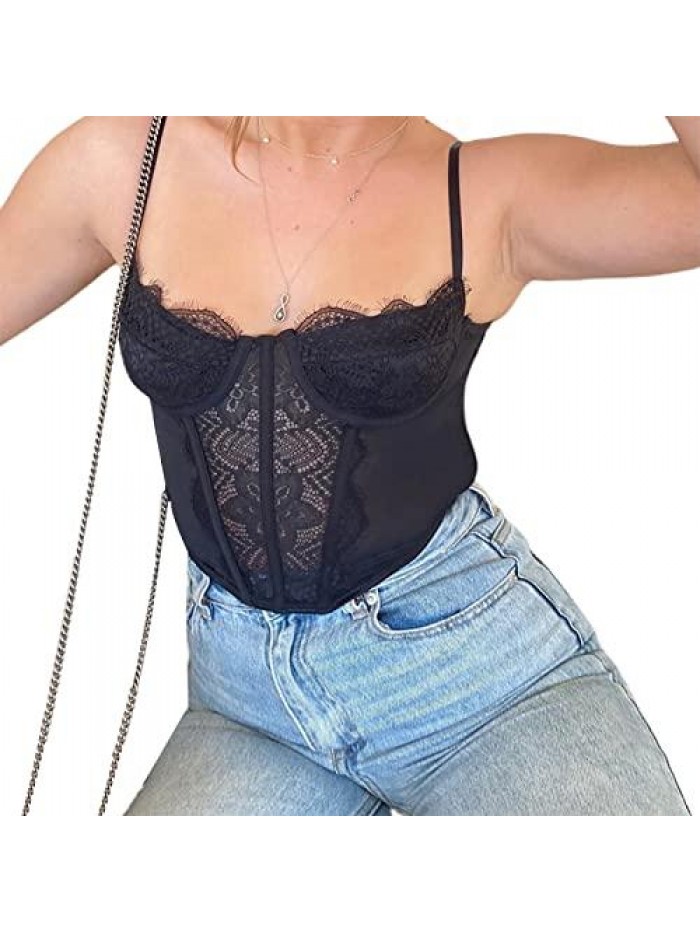 Corset Tops for Women Patchwork V Neck Cami Top Spaghetti Strap Push Up Bustier Aesthetic Y2K Summer Tops 