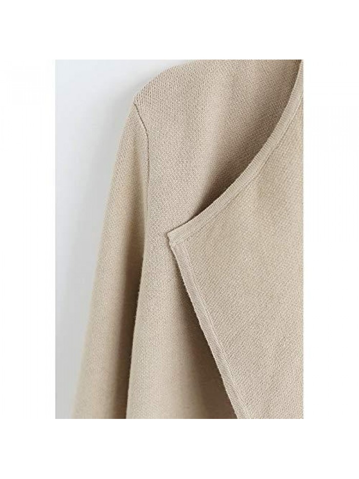 Women's Classy Light Tan/Black Open Front Knit Coat Cardigan 