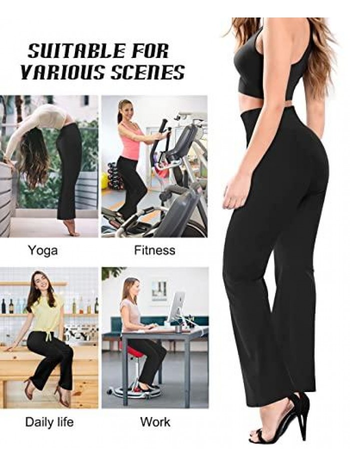 Women's Bootcut Yoga Pants, High Waist Workout Bootleg Yoga Pants Tummy Control 4 Way Stretch Pants 