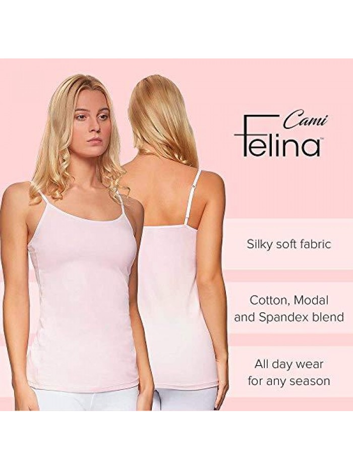 Cotton Modal Womens Cami - Adjustable, Seamless Cotton Tank Top for Women (3-Pack) 
