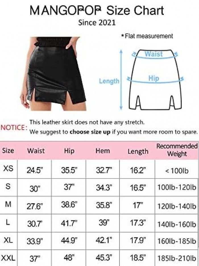 Women's Basic High Waist Faux Leather Bodycon Mini Pencil Skirt 