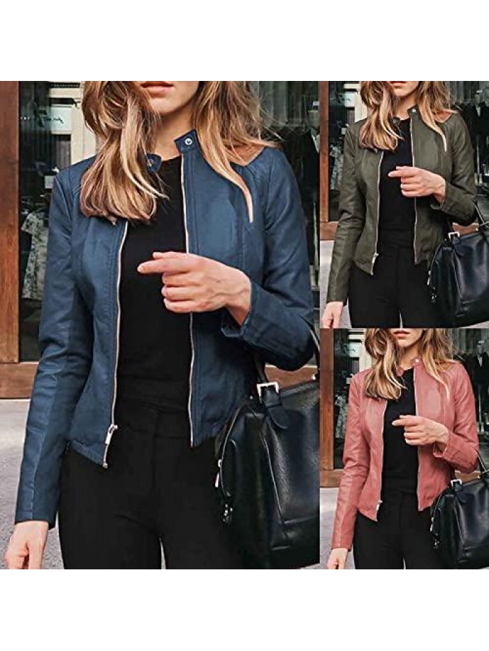 Jacket for Women Long Sleeve Short Coat Casual Full Zip Open Front Cardigan Solid Color Cool Outerwear 