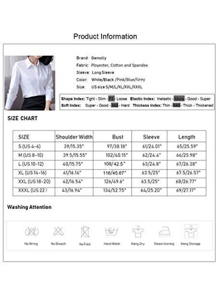 Women's Basic Button Down Shirts Long Sleeve Plus Size Simple Stretch Formal Casual Shirt Blouse 
