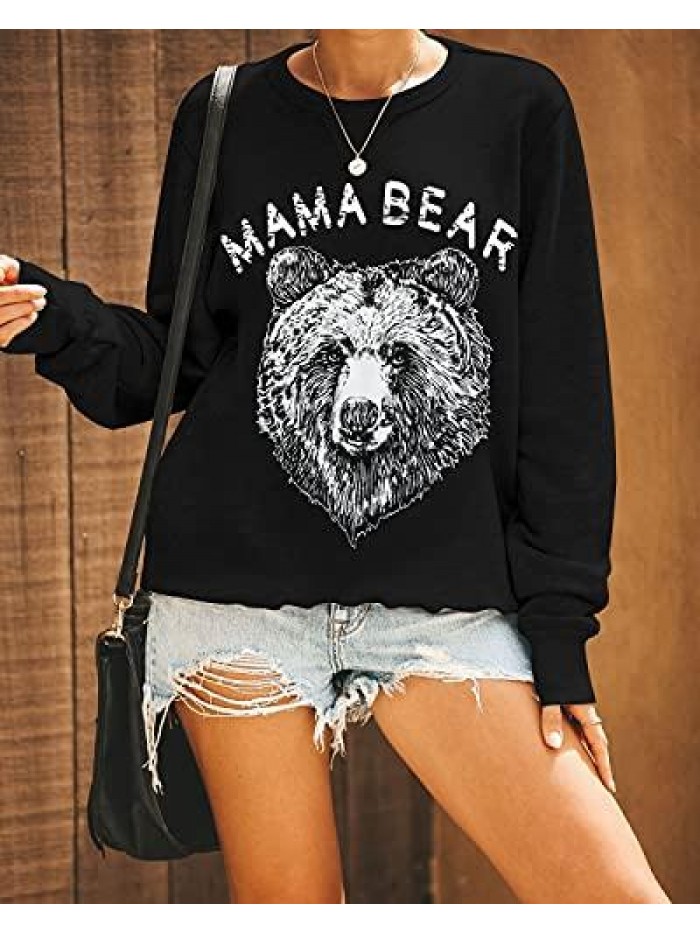 Jelly Women's Cute Long Sleeve Top Loose Mama Bear Crewneck Pullover Sweatshirt 