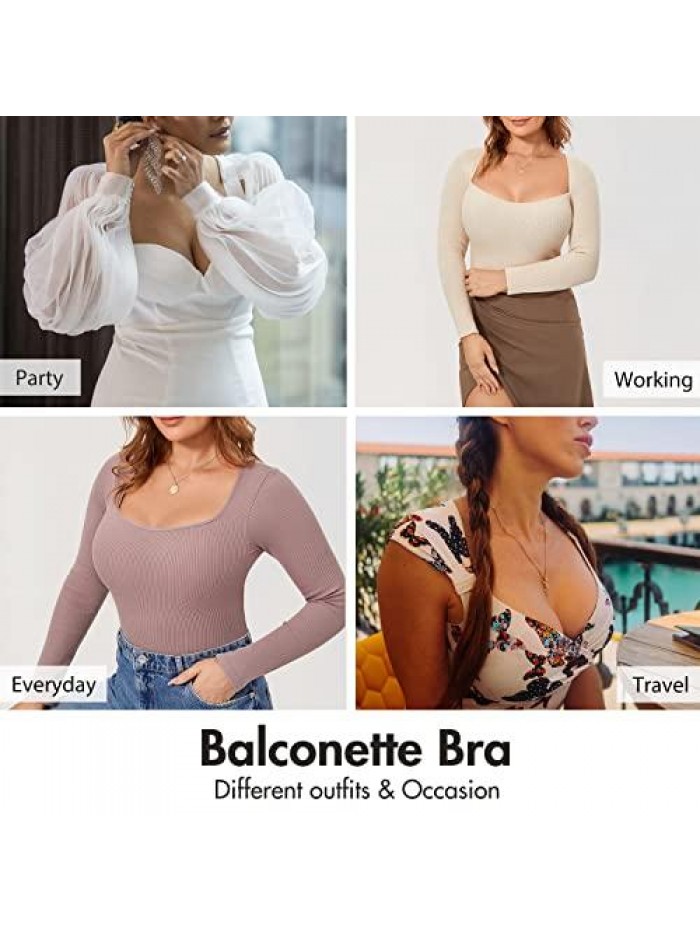 Women's Balconette Bra Front Closure Plus Size Lace Sexy Underwire Bras 