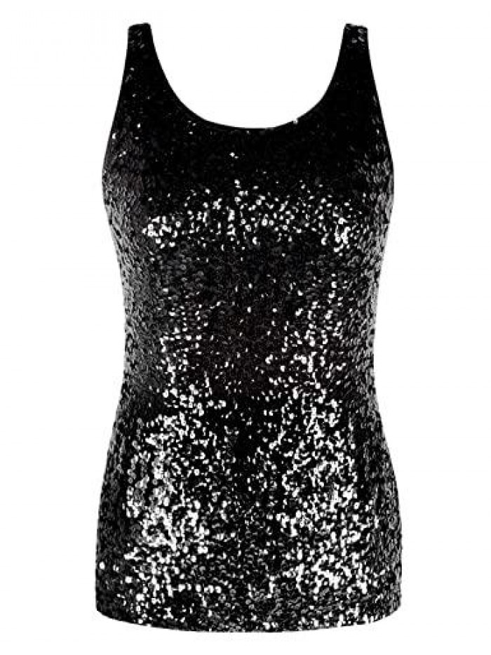 Women Sparkly Sequin Tank Top Shimmer Glam Art Deco Rave Party Vest Tops 