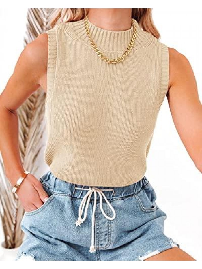 Women Summer Knit Sweater Tank Tops Turtleneck Cami Shirts Sleeveless Knitted Pullover Vests 