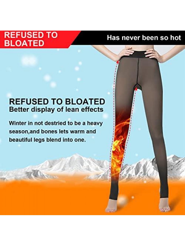 Lined Tights Women Fake Translucent Fleece Winter Warm Tights High Waisted Black 