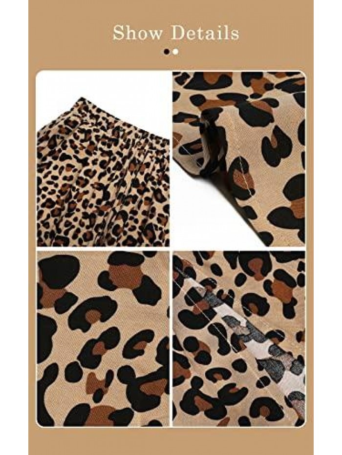 High Waisted Pleated Skirts for Women Leopard Print Maxi Dresses Long Skirt Flowy Swing Boho A-Line Summer Dress 