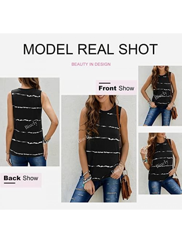 Women's Scoop Neck Tank Tops Knit Shirts Casual Loose Sleeveless Camis Sweater Blouses 
