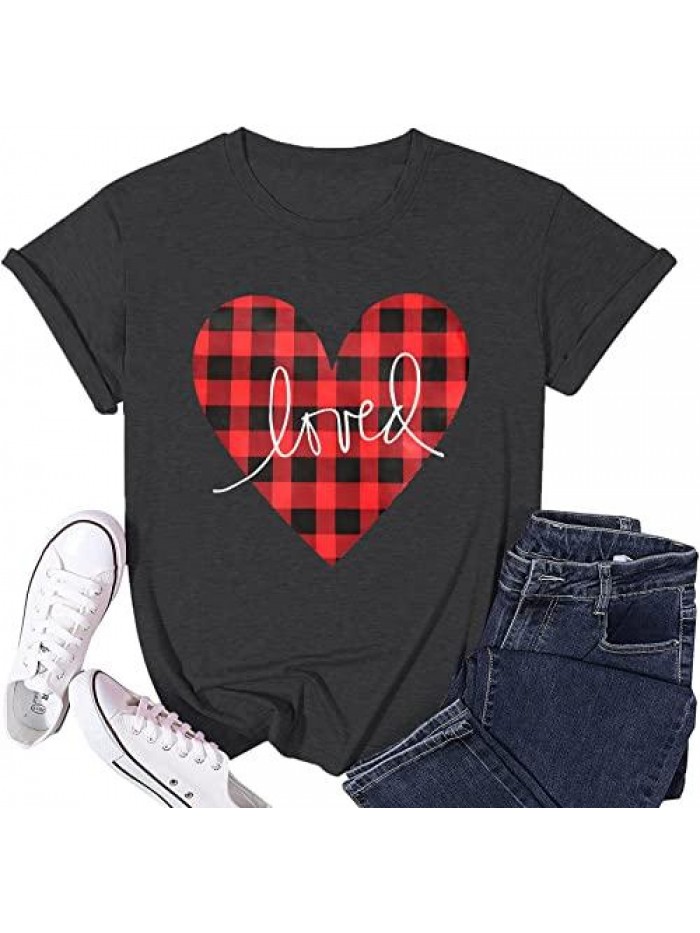 Day T Shirts for Women Cute Heart Print Graphic Tees Casual Short Sleeve Top 