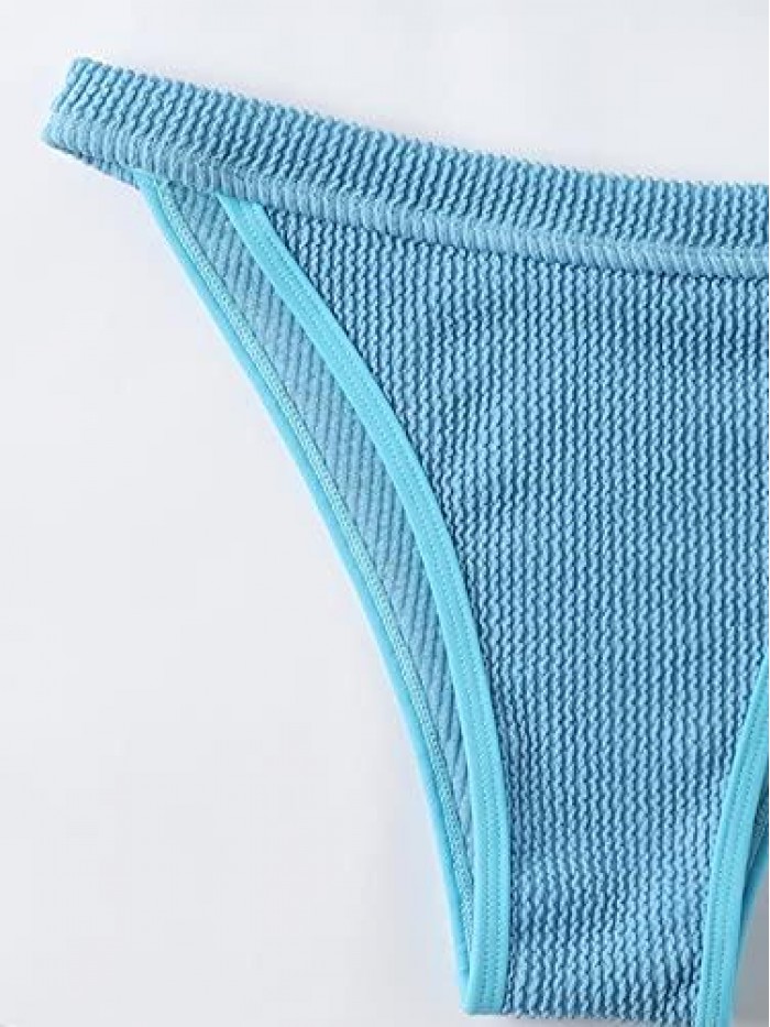 Women's Sexy Textured Triangle Tanga Bikini Swimsuit 