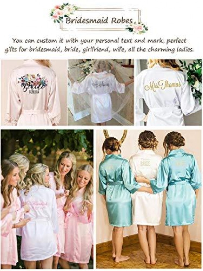 Women's Satin Robe Silk Kimono Bathrobe for Bride Bridesmaids Wedding Party Loungewear Short S-XXL 