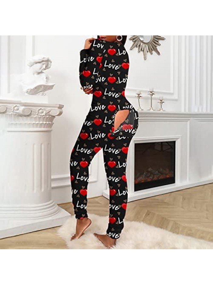 Women's Lingerie Sleep Lounge Valentines Day for Her Jumpsuit Adult Onesie Pajamas Heart Printed for Naughty Sex Play 