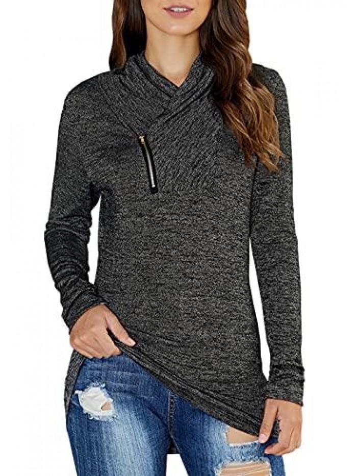 Womens Sweatshirts Long Sleeve Pullover Zipper Cowl Neck Tie Dye Tunic Sweatshirt Jumper Tops 