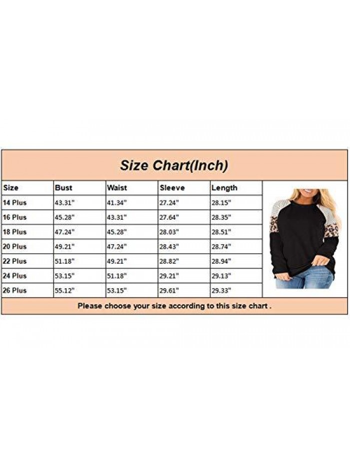 PLUS Womens Plus Size Long Sleeve Striped Leopard Color Block Tunic Shirts Casual Tee Tops 
