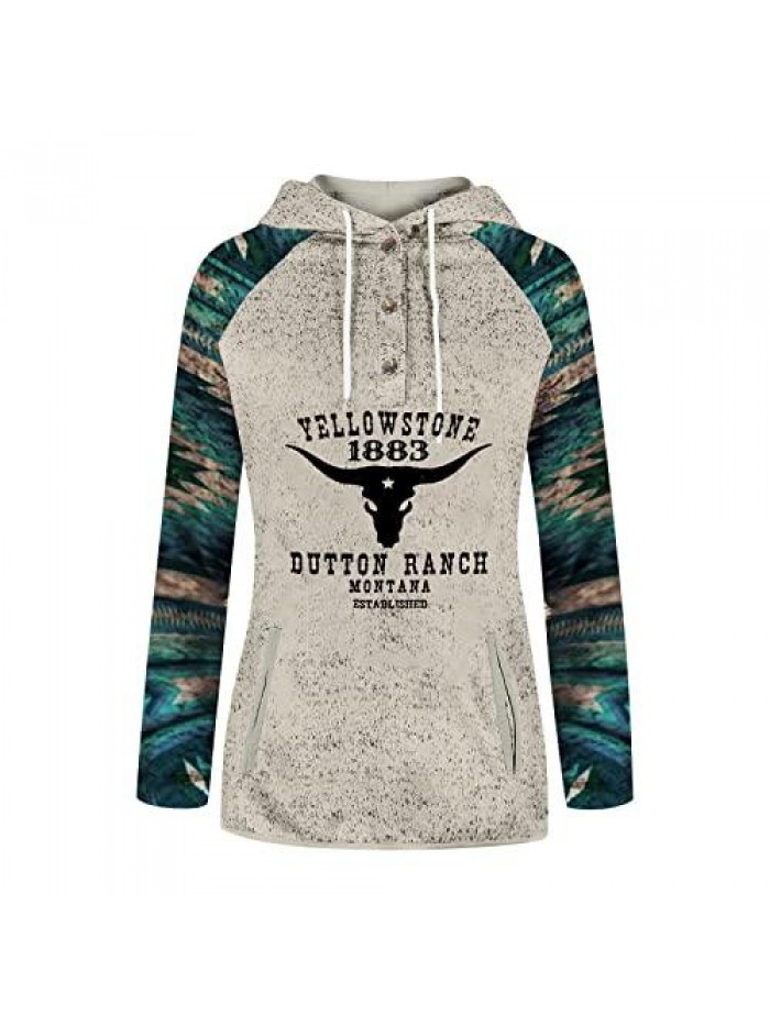 Hoodies Pullover Tops Yellowstone 1883 Printed Stand Up Hooded Sweater Long Sleeve Drawstring Sweatshirts 