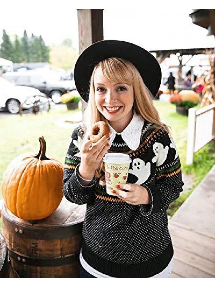 Knitted Sweater for Women With Cute Ghost Pattern Gothic Streetwear with Long Sleeves for Girls 
