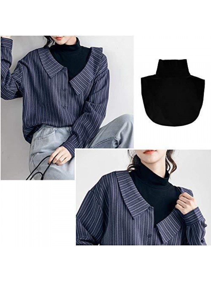 Women's Solid Stripe Turtleneck Dickey Collar Wear Outer or in Sweater Hoodie High Neck Mock Collar 