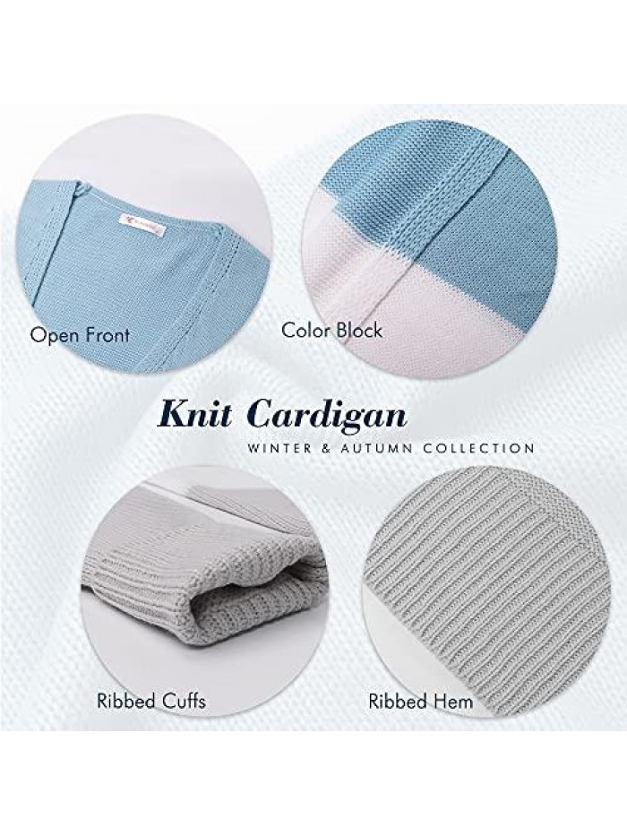 Women’s Open Front Cardigan Striped Color Block Long Sleeve Lightweight Fall Long Knit Cardigan Sweater Outwear 