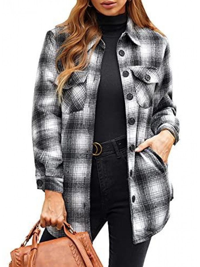 Women's Oversized Plaid Button Down Shirt Quilted Lined Shacket Jacket 