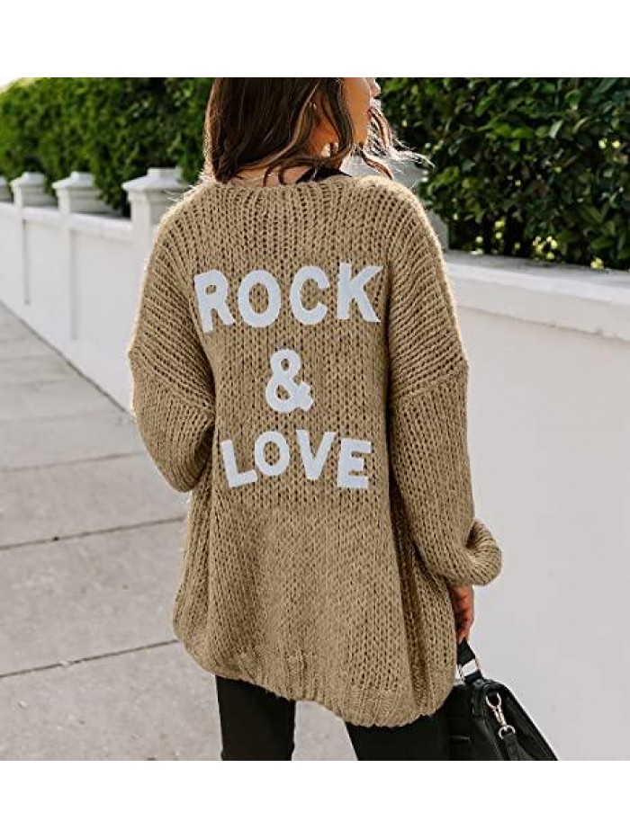 Women's Long Sleeve Open Front Cardigan Sweater Loose Chunky Knitted Winter Outwear Coat 