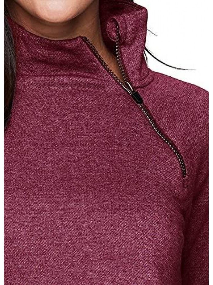 Activewear Women's Fleece Pullover Sweatshirt With Zip Mock Neck, Pockets and Thumb Holes 