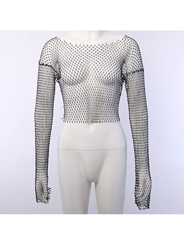 Sexy Mesh Tank Tops Diamond Hollow Out See Through Crop Tops for Festival Club Rave Outfit 