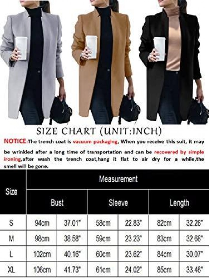 Women's Peacoat Trench Coat Mid Long Outwear Casual Lapel Open Front Slim Fit Winter Blazer Cardigan Overcoat 