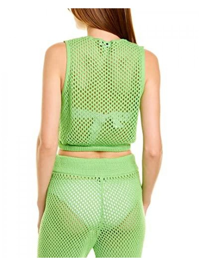 Wore What Crochet Ruched Crop Top Neon Green SM 