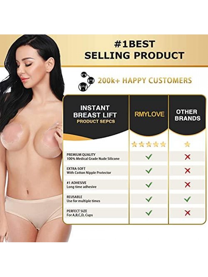 Resuable Breast Lift Bras, Adhesive Backless Strapless Bra, Invisible Silicone Sticky Bras for Women Flower Beige 