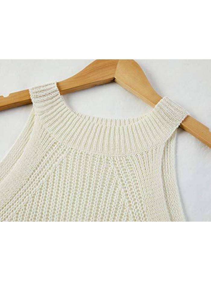 Womens Summer Loose Knit Shirts Sleeveless Halter Neck Sweater Tank Tops 