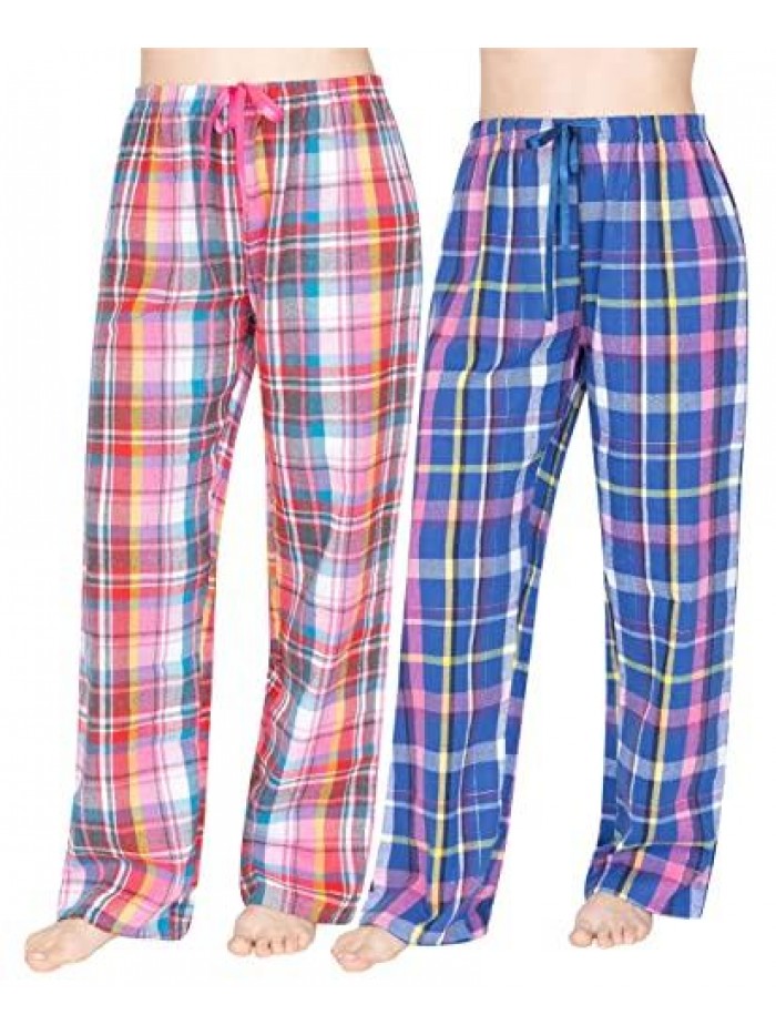 Club 2-Pack Women Pajama Pants - Brushed Cotton Flannel Sleepwear Bottoms 